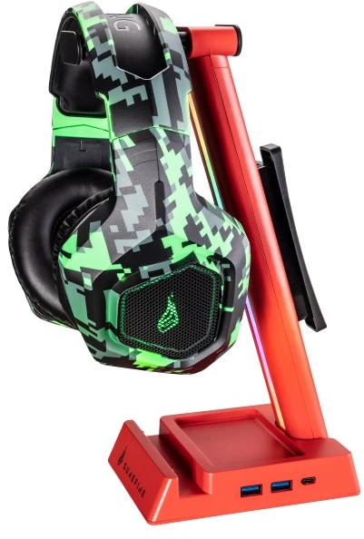 Stojak na ausinės SureFire Vinson N2 Dual Balance Gaming RGB MF 2xUSB 3.0 USB-C Raudona