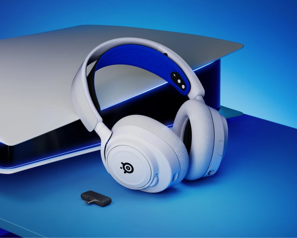 Belaidės ausinės su mikrofonu SteelSeries Arctis Nova 7P Over-Ear, Baltos/Mėlynos spalvos