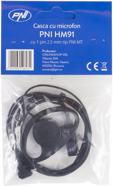 Ausinės su mikrofonu ir akustiniu vamzdeliu PNI HM91 su 1 kaiščio 2.5mm PNI-MT jungtimi Motorola stotelėms
