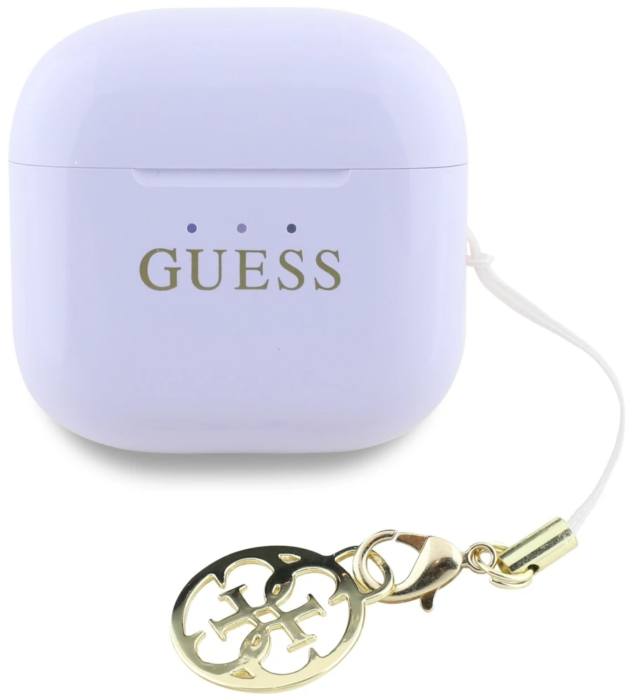 TWS ausinės Guess Glossy Effect Printed Classic Logo & Charm lavender