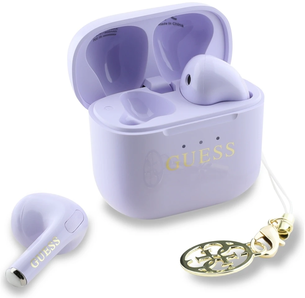 TWS ausinės Guess Glossy Effect Printed Classic Logo & Charm lavender