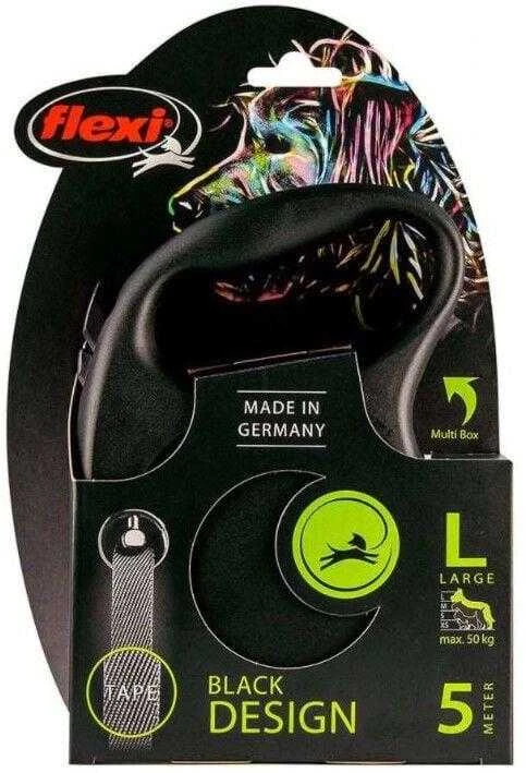 Flexi Black Design L pavadėlis šunims iki 50kg juostinis 5m juodos spalvos