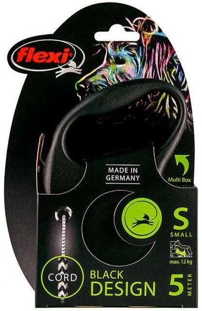 Flexi Black Design S pavadėlis šunims iki 12kg virvinis 5m juodos spalvos