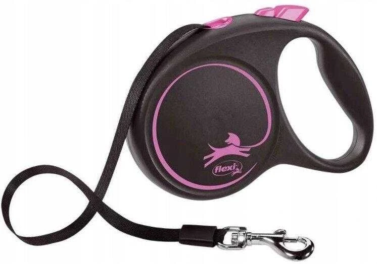 Flexi Black Design L pavadėlis šunims iki 50kg juostinis 5m rožinės spalvos