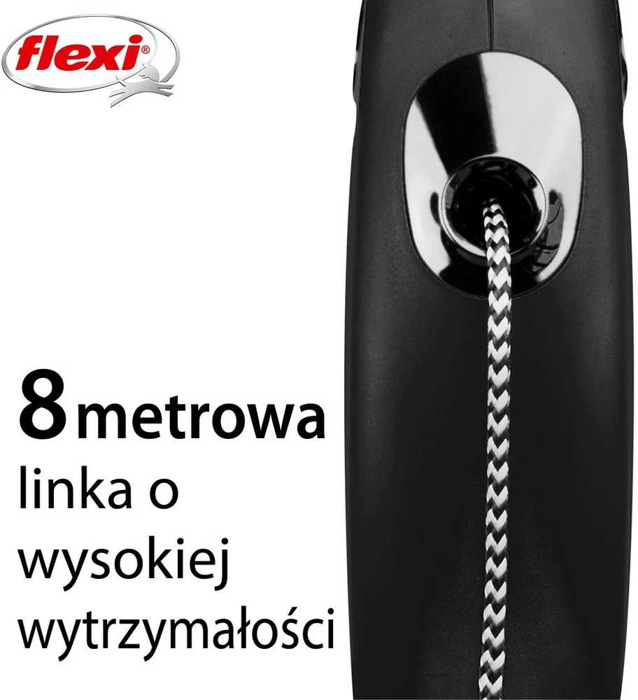Flexi New Classic S pavadėlis šunims iki 12kg virvinis 8m juodos spalvos