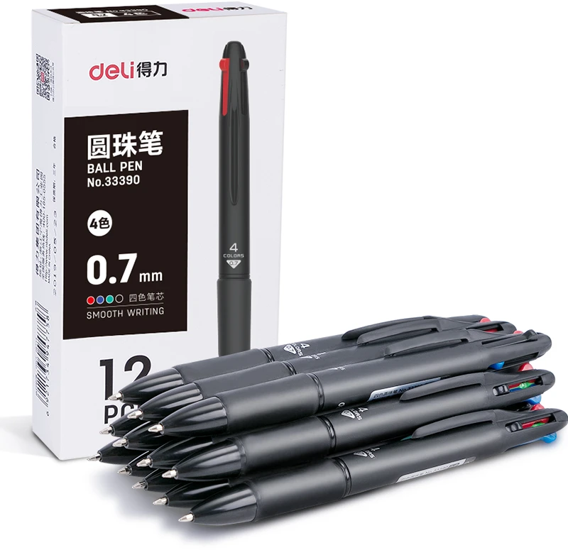 Automatinis tušinukas DELI 4Colour 4 spalvos viename, juodas korpusas
