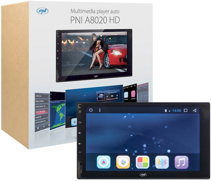 Automobilinė garso sistema PNI A8020 HD su GPS, Android, Bluetooth, Wifi, 2 DIN montavimas be optinio įrenginio