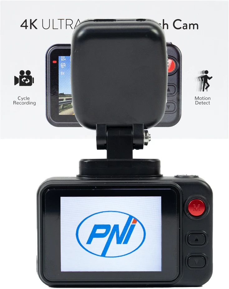 Automobilinė vaizdo registravimo kamera PNI Voyager S2500 WiFi, 4K UHD, 2 colių ekranas, ciklinis įrašymas, parkavimo stebėjimas, judesio aptikimas, vaizdo ir garso įrašymas, 12V/24V maitinimo šaltinis
