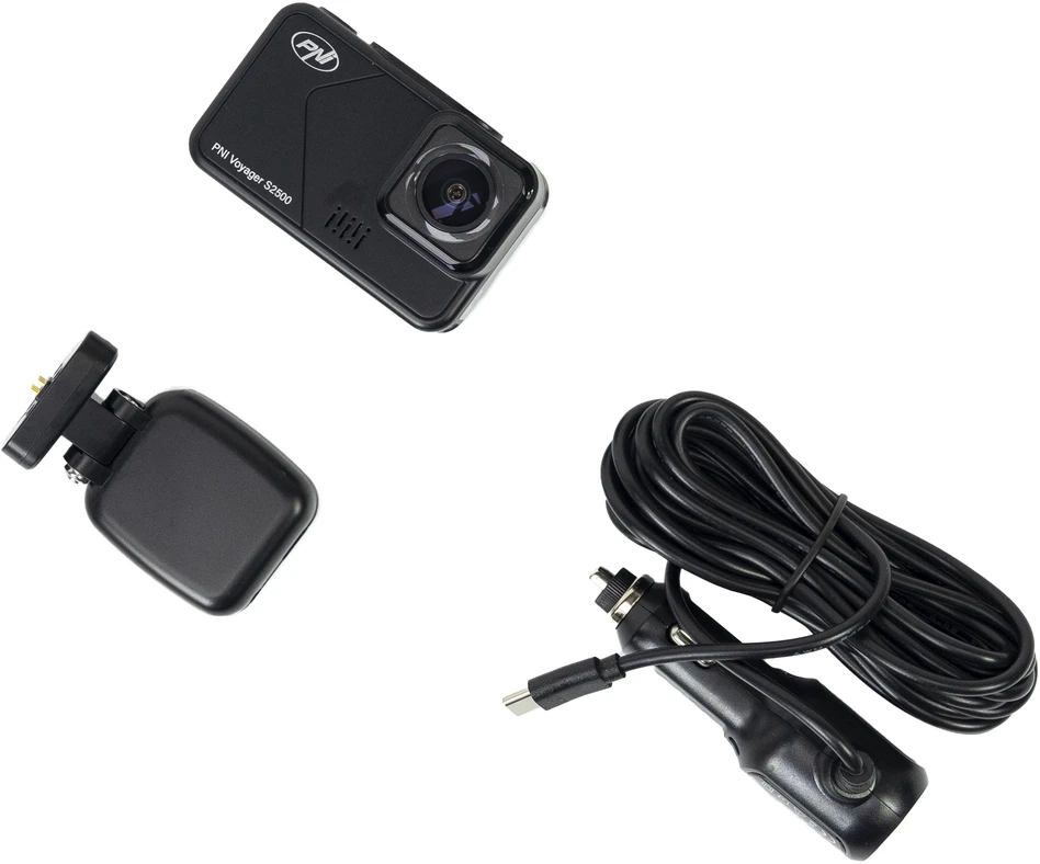 Automobilinė vaizdo registravimo kamera PNI Voyager S2500 WiFi, 4K UHD, 2 colių ekranas, ciklinis įrašymas, parkavimo stebėjimas, judesio aptikimas, vaizdo ir garso įrašymas, 12V/24V maitinimo šaltinis