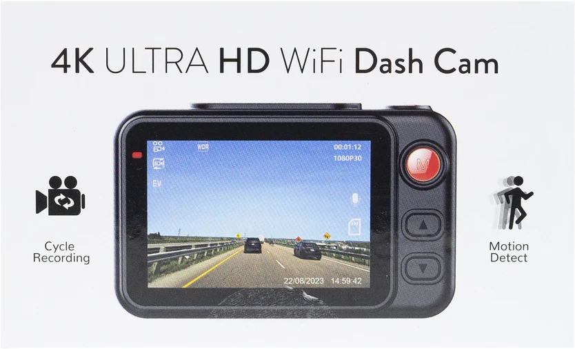 Automobilinė vaizdo registravimo kamera PNI Voyager S2500 WiFi, 4K UHD, 2 colių ekranas, ciklinis įrašymas, parkavimo stebėjimas, judesio aptikimas, vaizdo ir garso įrašymas, 12V/24V maitinimo šaltinis