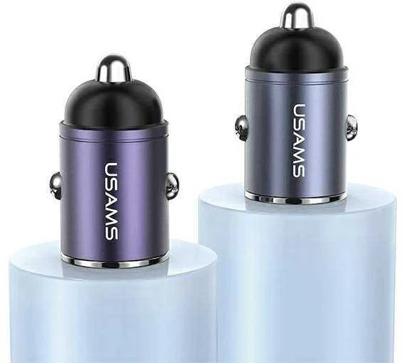 USAMS automobilinis įkroviklis 1xUSB+1xUSB-C C38 30WPD Fast Charge with Built-in Ring Violetinė CC206C