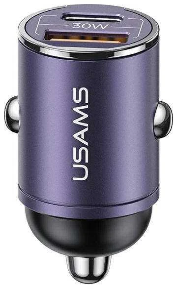 USAMS automobilinis įkroviklis 1xUSB+1xUSB-C C38 30WPD Fast Charge with Built-in Ring Violetinė CC206C