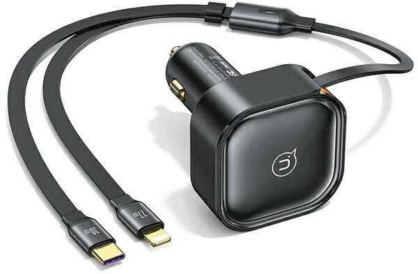 USAMS automobilinis įkroviklis with retractable cable 2xUSB-C C41 PD 30W Fast Charge juodas/juodas CC220CC01 (US-CC