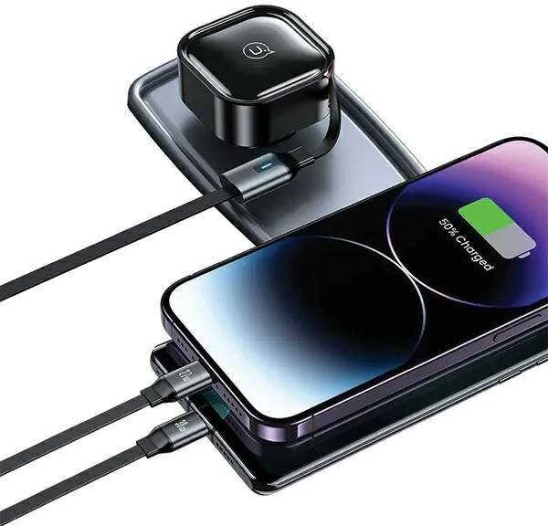 USAMS automobilinis įkroviklis with retractable cable 2xUSB-C C41 PD 30W Fast Charge juodas/juodas CC220CC01 (US-CC