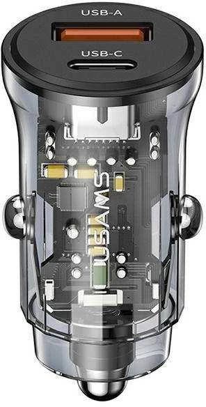 USAMS automobilinis įkroviklis 1xUSB+1xUSB-C C32 30W Fast Charge juodas CC164CC01 (US-CC164)