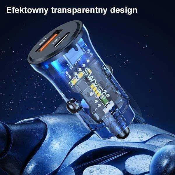 USAMS automobilinis įkroviklis 1xUSB+1xUSB-C C32 30W Fast Charge mėlynas CC164CC02 (US-CC164)