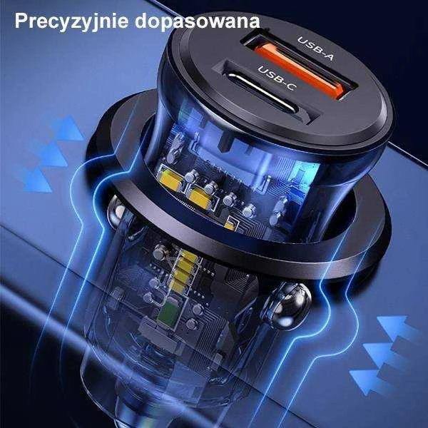USAMS automobilinis įkroviklis 1xUSB+1xUSB-C C32 30W Fast Charge mėlynas CC164CC02 (US-CC164)