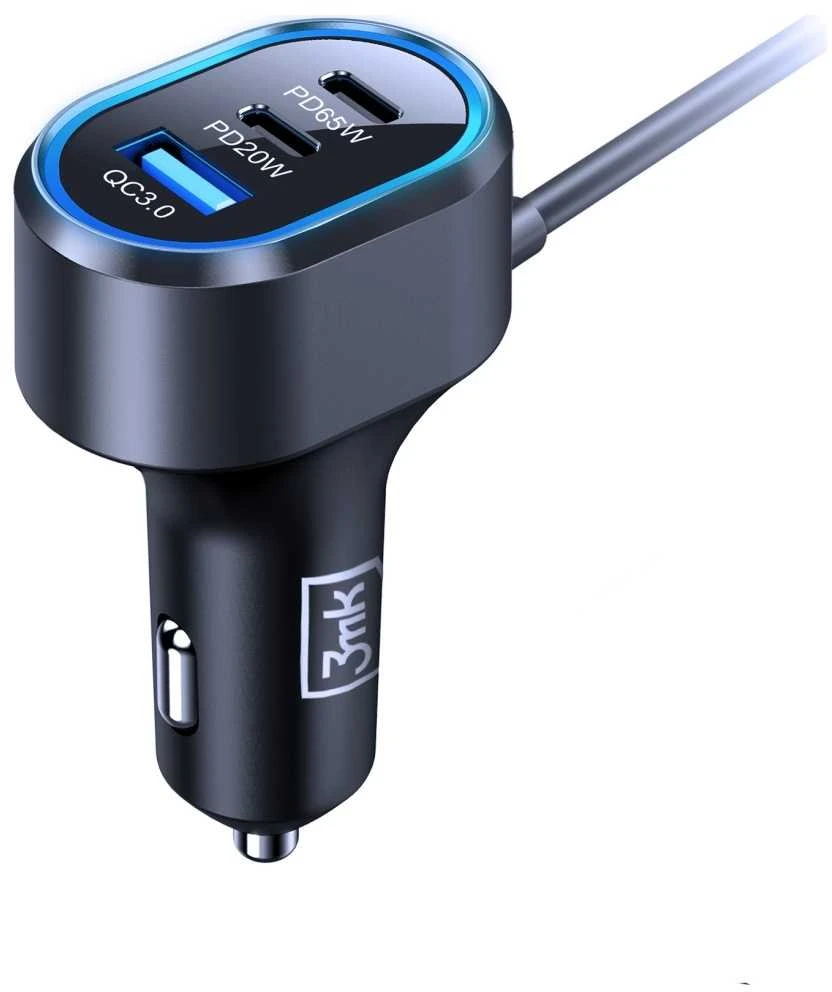 3Mk apsaugos priedai - 3mk dvigubas automobilinis įkroviklis 135W PD QC PPS USB 2A4C Juodas/Pilkas