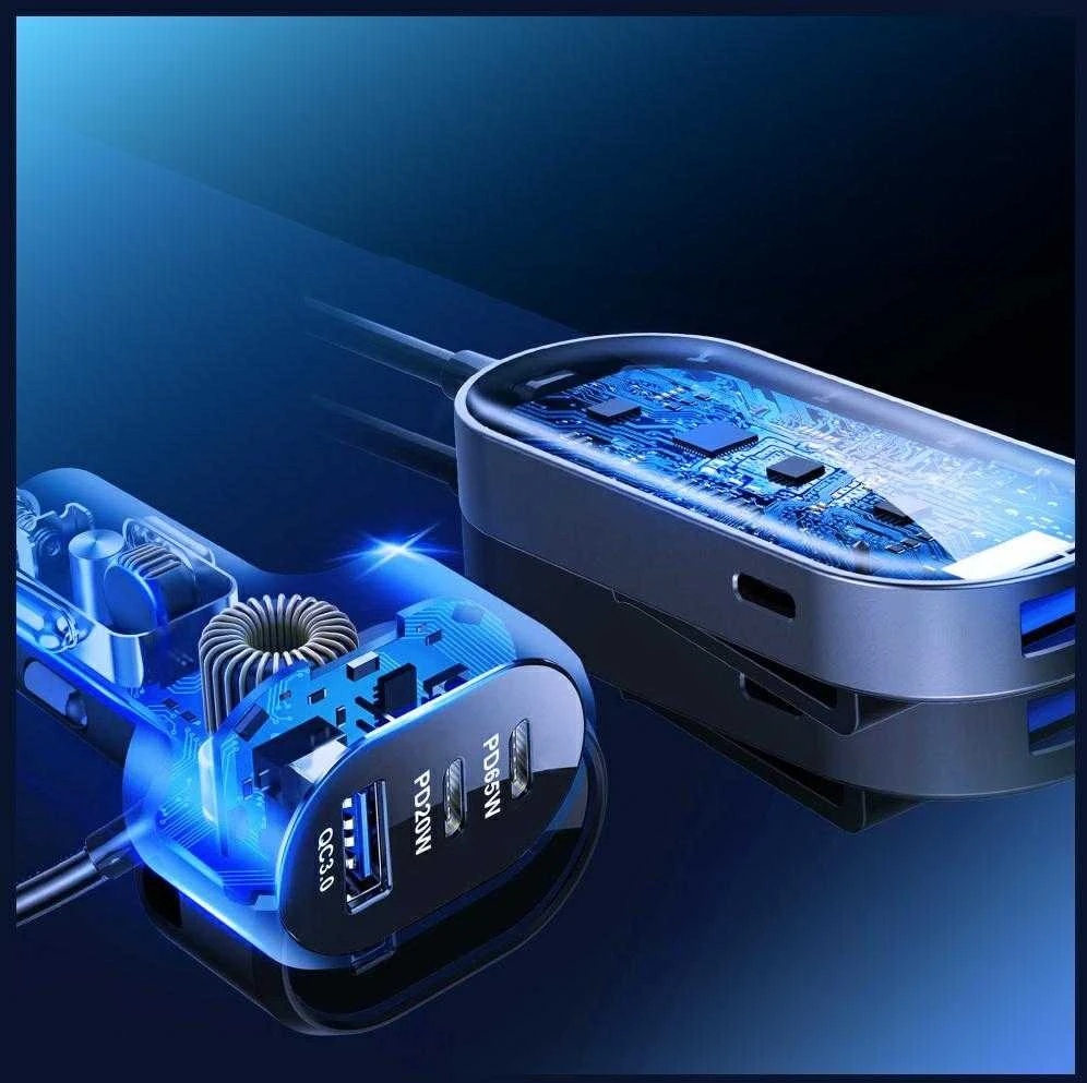3Mk apsaugos priedai - 3mk dvigubas automobilinis įkroviklis 135W PD QC PPS USB 2A4C Juodas/Pilkas
