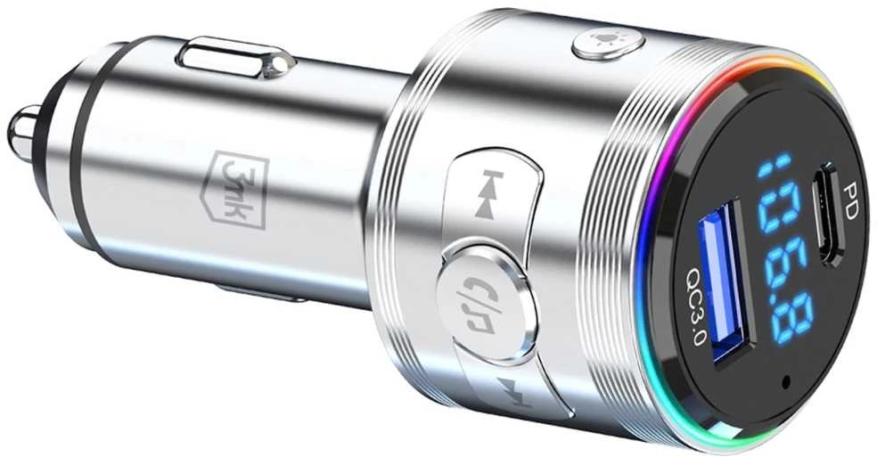 3Mk apsaugos priedai - 3mk Hyper Car Power siųstuvas 48W QC PD PPS USB 1C1A Sidabrinis