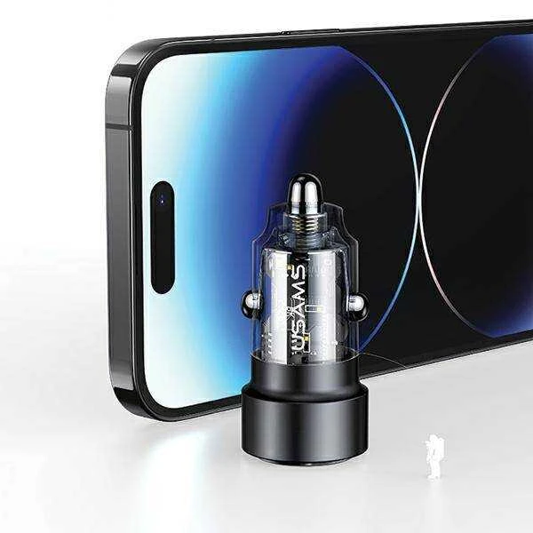 USAMS automobilinis įkroviklis C39 USB+USB-C 60WFast Charge juodas CC208CC01 (US-CC208)