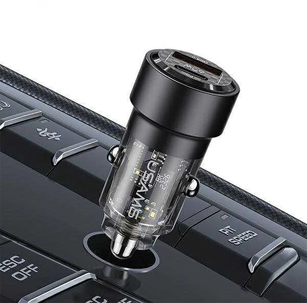 USAMS automobilinis įkroviklis C39 USB+USB-C 60WFast Charge juodas CC208CC01 (US-CC208)