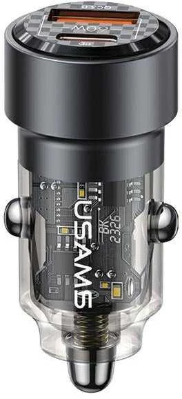 USAMS automobilinis įkroviklis C39 USB+USB-C 60WFast Charge juodas CC208CC01 (US-CC208)