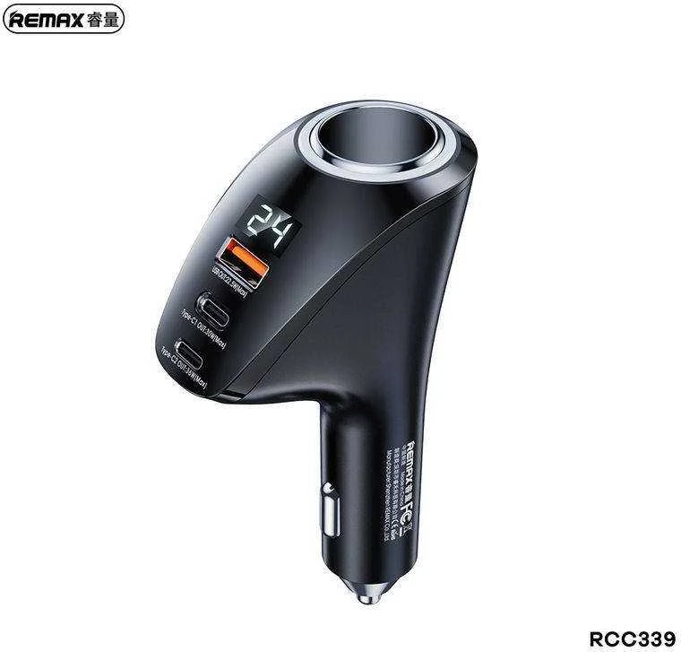 Automobilinis įkroviklis 2x USB-C, USB Remax RCC339, 88.5W (juodas)