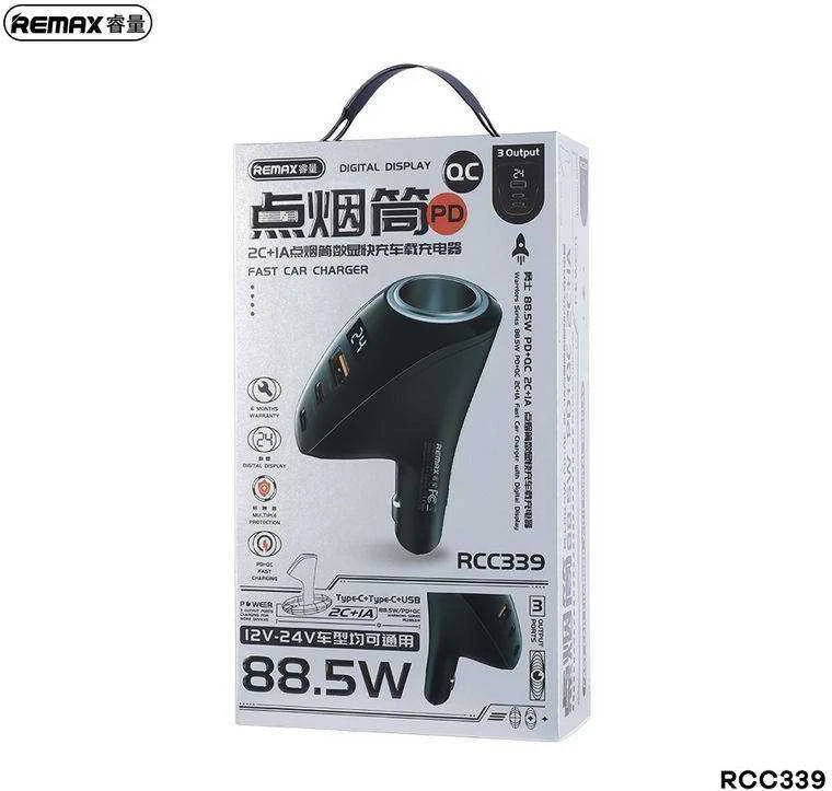 Automobilinis įkroviklis 2x USB-C, USB Remax RCC339, 88.5W (juodas)