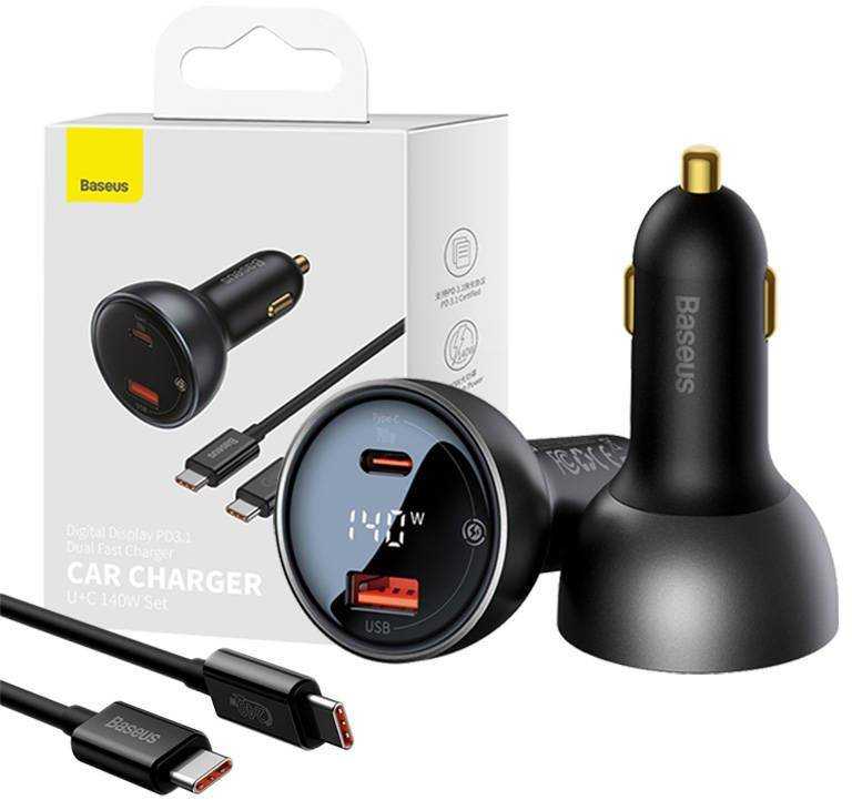 Automobilinis įkroviklis Baseus Superme USB USB-C 140W - juodas