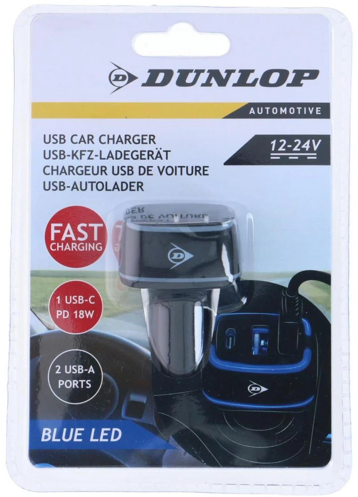 Dunlop automobilinis USB įkroviklis 2x USB A + C