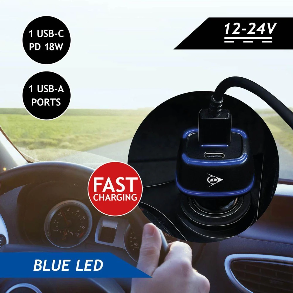 Dunlop Automobilinė įkroviklis su USB A ir C