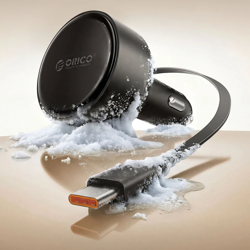 Automobilinis įkroviklis Orico FC-60-2C 60 W su USB-C įtraukiamu laidu, juodas