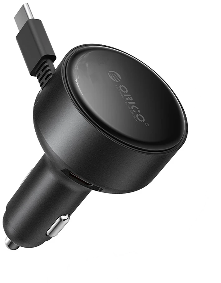 Automobilinis įkroviklis Orico FC-60-2C 60 W su USB-C įtraukiamu laidu, juodas
