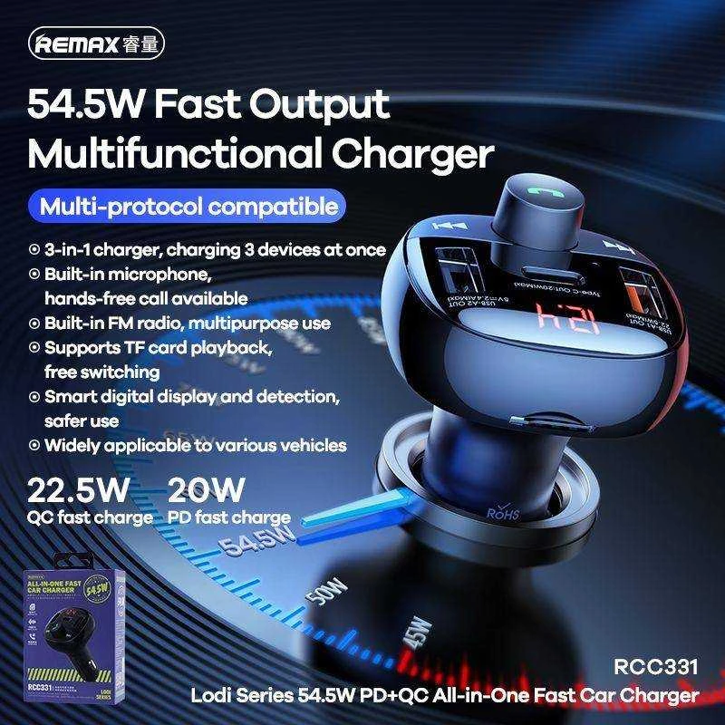 Automobilinis įkroviklis USB-C, 2x USB Remax RCC331, 54.5 W (juodas)