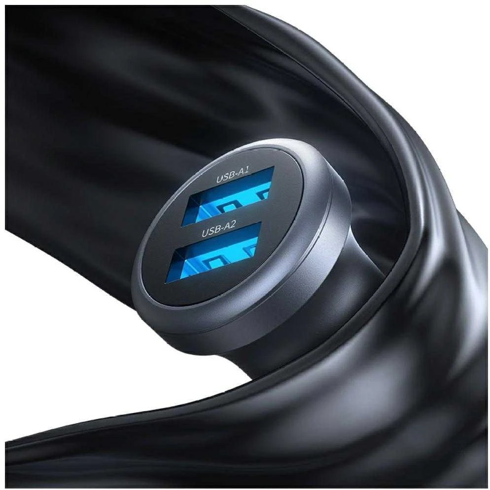 USAMS CC320 Aluminum automobilinis įkroviklis 2.4A 2xUSB-A tarnish