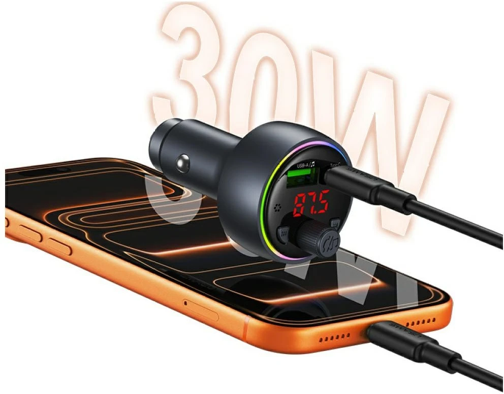 Automobilinis įkroviklis USAMS CC328 30W 1xUSB-A 1xUSB-C Bluetooth FM tarnish