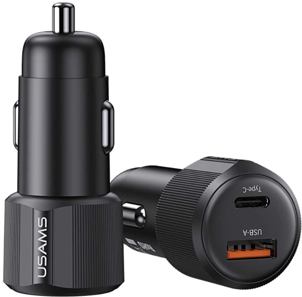 Automobilinis įkroviklis USAMS YT Series CC283 60W 1xUSB-A 1xUSB-C juodas