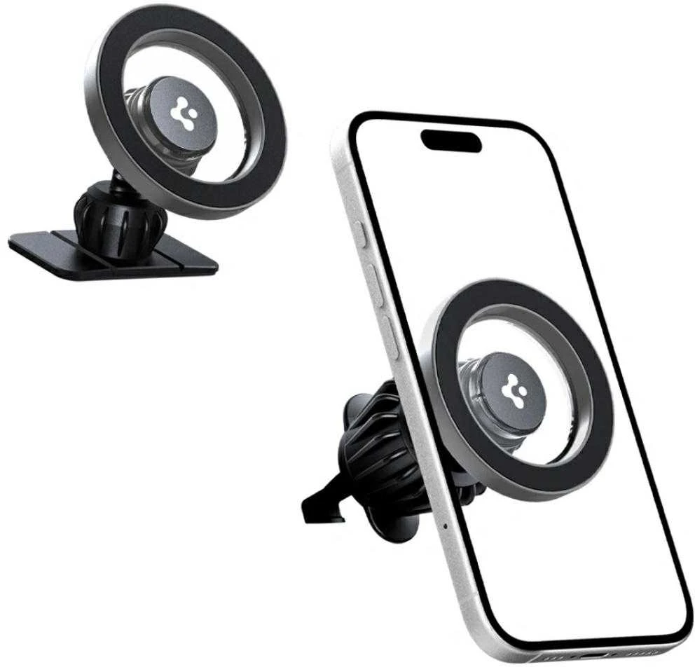 Automobilinis laikiklis telefonui Spigen MFT13 2in1 MagSafe sidabro spalvos