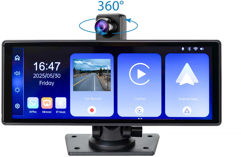 Automobilinis monitorius su DVR PNI D1026 10.26 colio DVR, belaidis Carplay, navigacija, muzika, laisvų rankų įranga, „Bluetooth“, FM siųstuvas