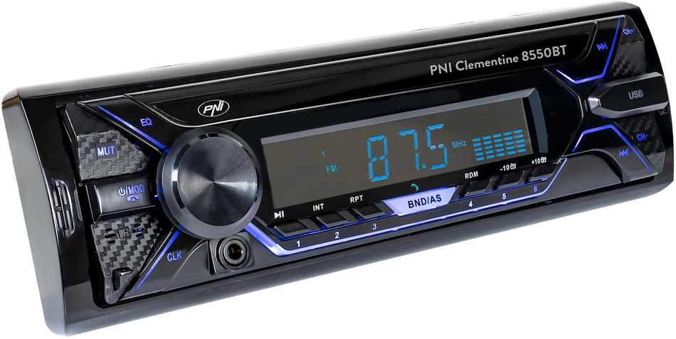 Automobilinis MP3 grotuvas PNI Clementine 8550BT, nuimamas skydelis, 4x45W, 12V, 1 DIN, su SD, USB, AUX, RCA