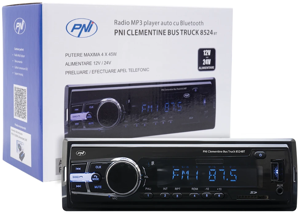 Automobilinis MP3 grotuvas PNI Clementine 8524BT 4x45W + koaksialiniai automobiliniai garsiakalbiai PNI HiFi500, 100W, 12,7 cm