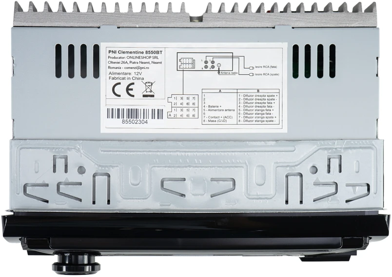Automobilinis MP3 grotuvas PNI Clementine 8550BT, nuimamas skydelis, 4x45W, 12V, 1 DIN, su SD, USB, AUX, RCA