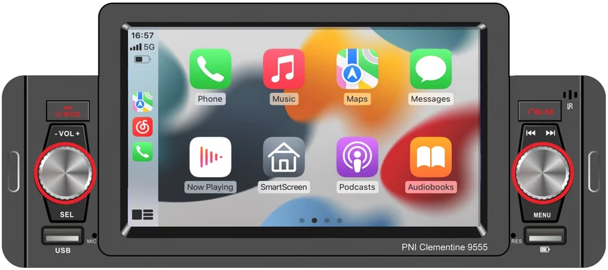 Automobilinis MP5 grotuvas PNI Clementine 9555 1DIN, 5 colių ekranas, 4 x 50W, „Bluetooth“, FM radijas, „Carplay“, RDS funkcija