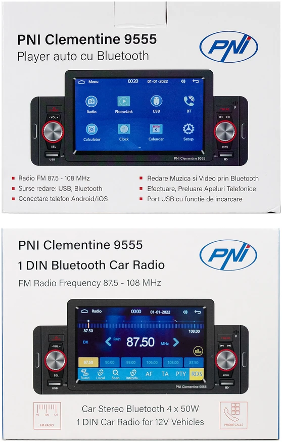 Automobilinis MP5 grotuvas PNI Clementine 9555 1DIN, 5 colių ekranas, 4 x 50W, „Bluetooth“, FM radijas, „Carplay“, RDS funkcija