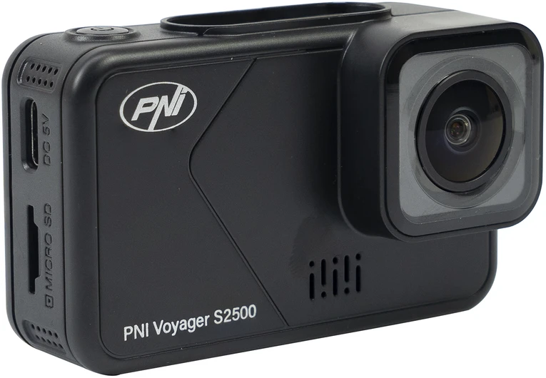 Automobilinis vaizdo registratorius PNI Voyager S2500 kameros komplektas, WiFi, 4K UHD, 2 colių ekranas ir 128GB Micro SD atminties kortelė komplekte
