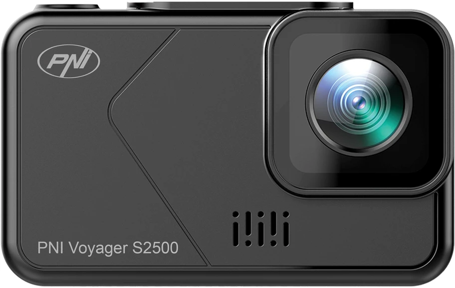 Automobilinis vaizdo registratorius PNI Voyager S2500 kameros komplektas, WiFi, 4K UHD, 2 colių ekranas ir 128GB Micro SD atminties kortelė komplekte
