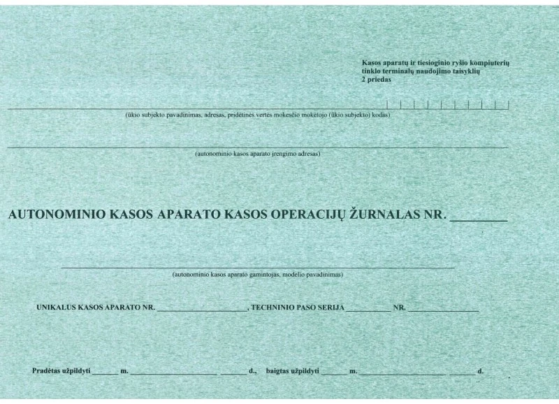 Autonominio kasos aparato kasos operacijų žurnalas, A4, horizontalus, segtas per nugarėlę