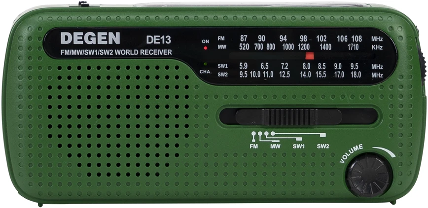 Avarinis radijas PNI Degen DE13, FM-AM-SW, su saulės energija, akumuliatoriumi arba AAA baterijomis, SOS funkcijomis, žibintuvėliu, signaline lempute