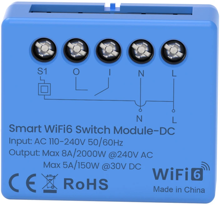 Avatto Išmani relė Wi-Fi 6, 230Vac 8A, 30Vdc 5A, MINI, su sausu kontaktu, TUYA / Smart Life